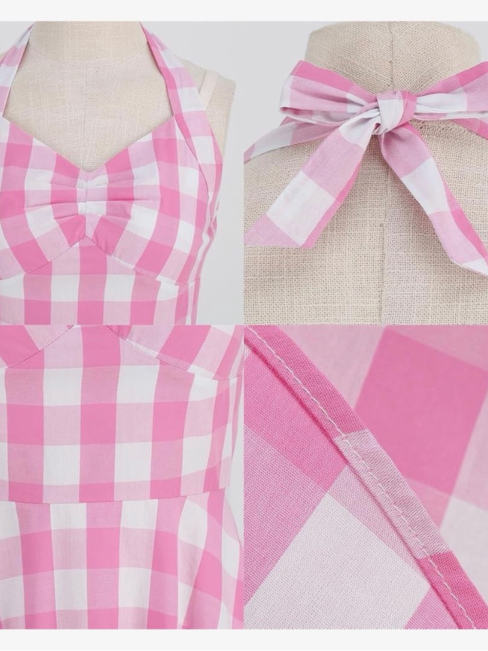Pink and White Gingham Halter Midi Dress - Picture 2 of 5